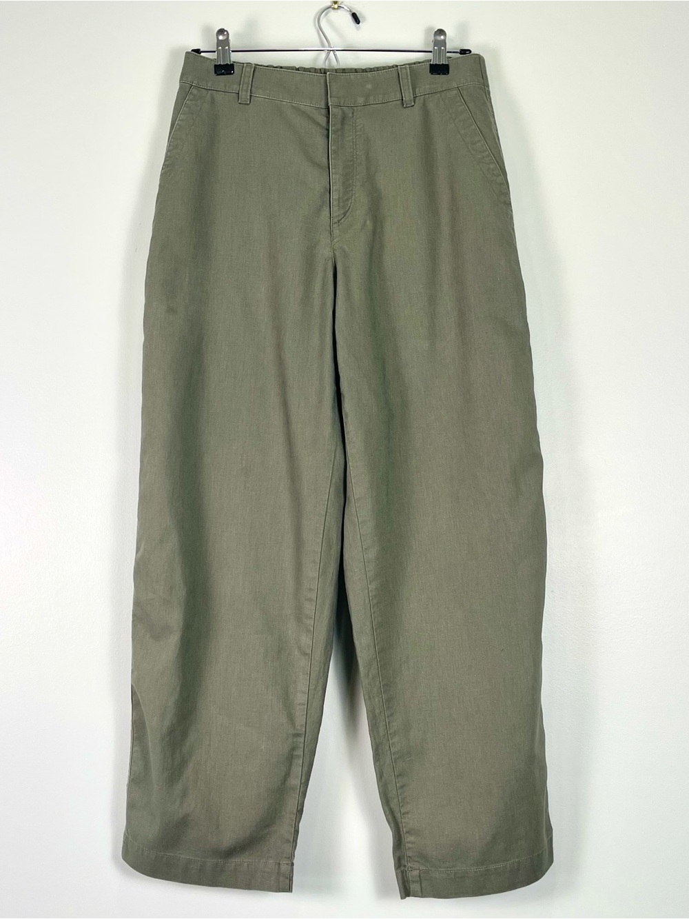 UNIQLO Women's Linen Blend Wide-Leg Olive Green Cropped Pants 26-27" Waist Small